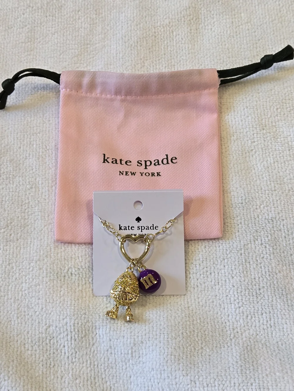 M&M x kate spade Gold Heart Necklace with Gold Peanut M&M Charm